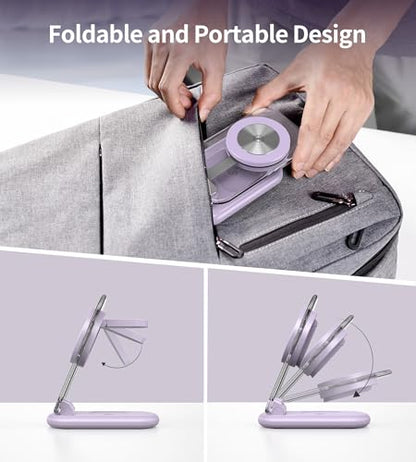 Mukiya 3 in 1 Magnetic Wireless Charging Station for Apple Devices | Fast Travel Charger Stand with Night Light for MagSafe-enabled iPhone 17 16 15 14 13 12 Series, Apple Watch/AirPods Pro, PU - color: Purple