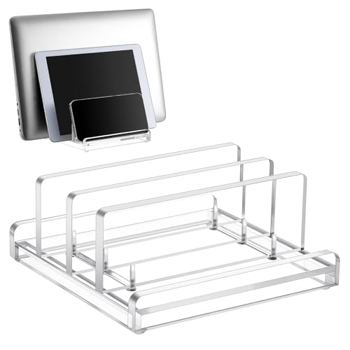 Chunful Vertical Laptop Stand Holder Organizer Plastic Adjustable Desktop Notebook Dock Space, Saving 4 in 1 for Notebook Computer, All Gaming Laptops up to 17'' - color: Clear, style: 4 in 1