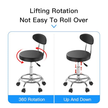 Adjustable Height Rolling Stool with Backrest - color: Black