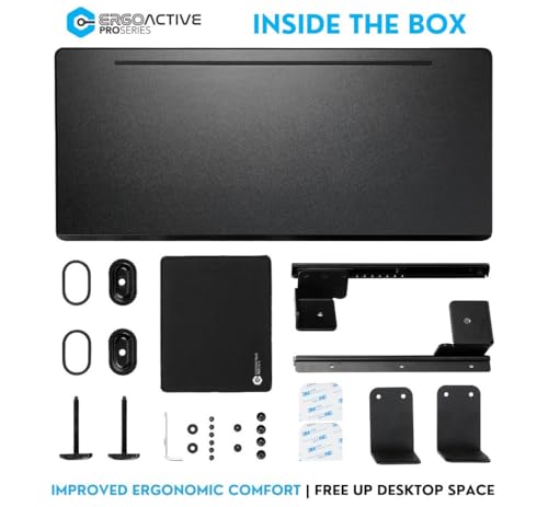 ErgoActive Wide Under Desk Slide Out Keyboard Tray with Clamp On Easy Installation, Fits Full Size Keyboard and Mouse, Under Desk Drawer (Wood Tray)