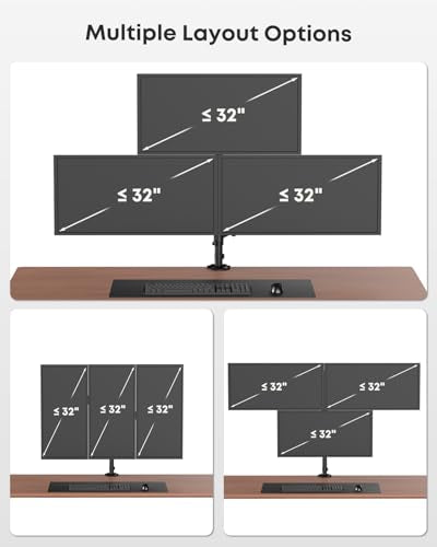 Triple Monitor Mount for up to 32 Inch Screens, Heavy Duty Gas Spring | Full Motion Arm, Tilt Swivel Rotation, Holds 19.8 lbs per Arm, VESA 75x75/100x100mm, Black - size: Up to 32 Inch