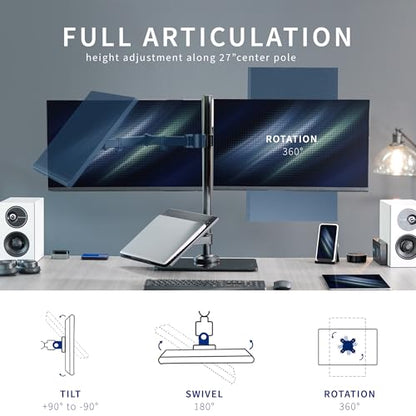 VIVO Freestanding Dual Computer Monitor and Laptop Combo Desk Stand with Glass Base, Fits up to 32 inch Monitors and 17 inch Laptops, Black, STAND-V003FGL - style: Laptop + 2 Monitors