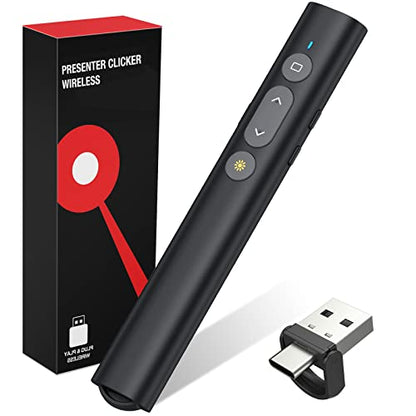 USB C Presentation Clicker with Red Laser, 2-in-1 USB-A/Type-C Receiver - size: Red+AAA