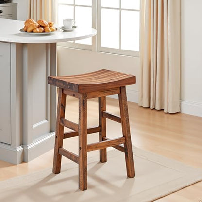 Alaterre Durango Solid Wood Rustic Bar Stool, Natural, 26-Inch | Counter Height Backless Barstool Kitchen Seating with Saddle Seat, Barstools for Kitchen and Home Bar - size: 26" Counter Height