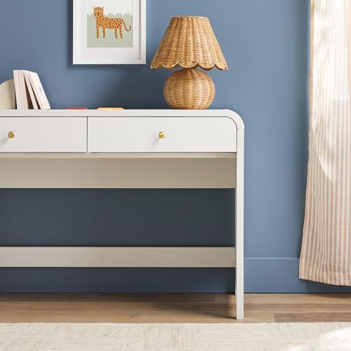 Walker Edison Zoey Modern Curve Design Writing Desk with Drawer, 45 Inch, White - color: White