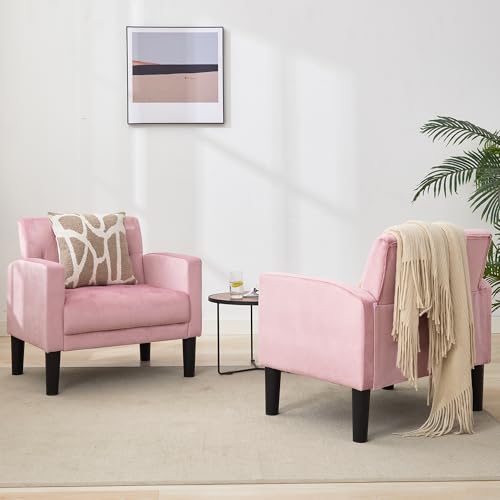 Upholstered Accent Chairs Set of 2, Tufted Armchairs for Living Room - color: Pink