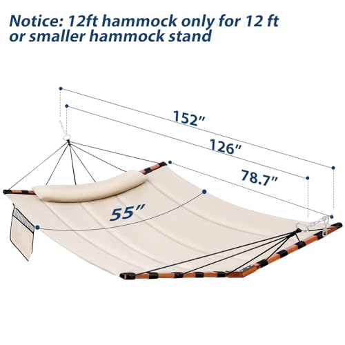TegerDeger 12FT 2 Person Hammock with Stand V-Shape Spreader Bar - Beige - color: Beige