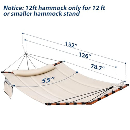 TegerDeger 12FT 2 Person Hammock with Stand V-Shape Spreader Bar - Beige - color: Beige