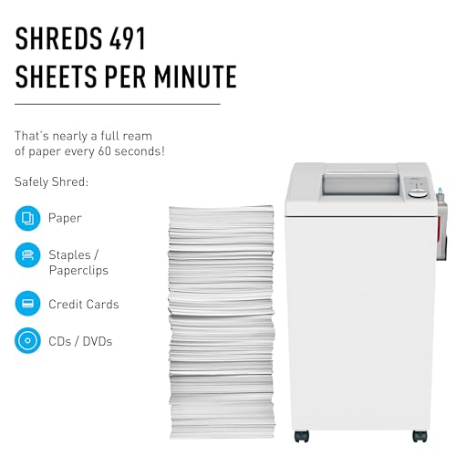 ideal. 2604 Cross-Cut Centralized Office Shredder with Automatic Oiler, Continuous Operation, 23 to 25 Sheet Feed Capacity, 26 gal Bin, Shred Staples/Paper Clips/Credit Cards/CDs/DVDs, P-4 Security - size: Cross Cut - 23 Sheets
