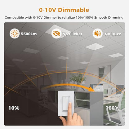 8 Pack 2x2 LED Flat Panel Light, 5CCT Selectable 3000/4000/5000/5700/6500K, 30/35/40/45/50W 5500Lm 0-10V Dimmable 2x2FT LED Troffer Light Drop Ceiling for Commercial Office