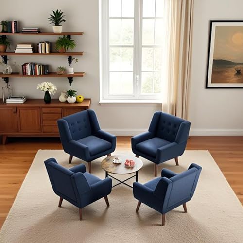 HUIMO Living Room Chairs Set of 2,Upholstered Button Linen Accent Chair | Mid Century Fabric Modern Armchair,Comfy Arm Club Sofa Chairs for Living Room Reading Bedroom,Waiting Room Dark Blue 2PCS - color: Dark Blue