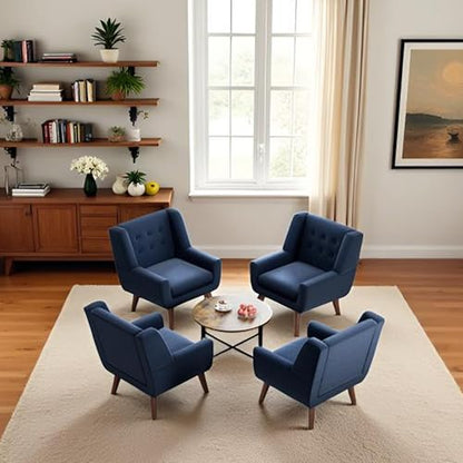HUIMO Living Room Chairs Set of 2,Upholstered Button Linen Accent Chair | Mid Century Fabric Modern Armchair,Comfy Arm Club Sofa Chairs for Living Room Reading Bedroom,Waiting Room Dark Blue 2PCS - color: Dark Blue