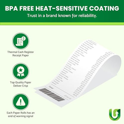 (50 Rolls) 2 1/4 x 50 Thermal Paper Receipt Rolls 55 GSM Premium Quality German Paper fits all Credit Card Terminals Verifone VX520 Ingenico ICT220 ICT250 FD400 BPA Free