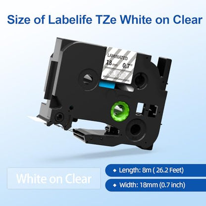 Labelife 18mm Label Tape White on Clear 3/4" Replace for Brother P Touch | TZe-145 TZe TZ Tape 18mm 0.7 Laminated Clear TZe145 TZ145 Compatible with Ptouch PTD600 PTD400AD PT1880 Label Maker, 4-Pack - color: White on Clear, size: 18mm 0.7 inch