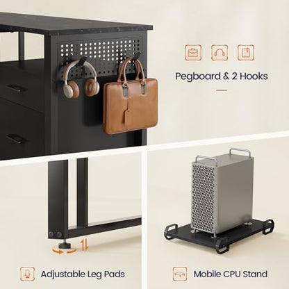 UPOSOJA 71" L Shaped Executive Desk, Office Desk with Storage Drawers - color: Black, size: 2 Drawers