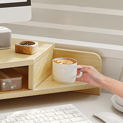 ROYUMI Double Layer Wooden Corner Monitor Stand, Monitor Riser for L Shaped Desk, Corner Laptop Stand with Slots, Space Saving Corner Desk Riser