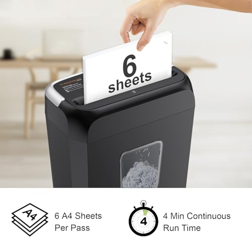 Bonsaii 6-Sheet Cross Cut Paper Shredder for Home, 3.4 Gal Bin | P-4 Security Level, Shreds Credit Cards, Staples & Paper Clips, with Portable Handle, Small Shredder for Home Office，C237-B - color: Black Gray, size: Crosscut