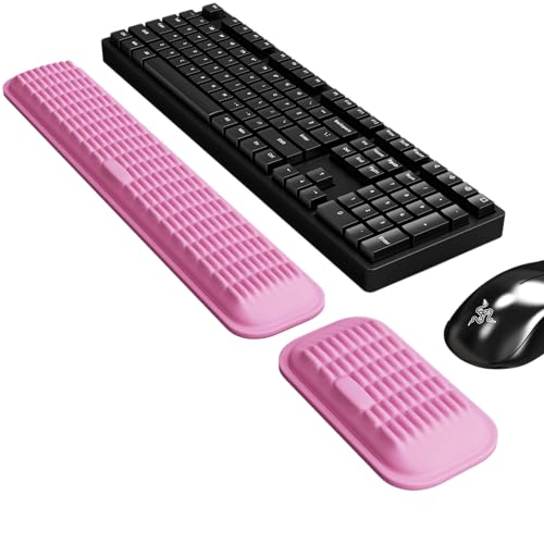 MEKASS Ergonomic Wrist Rest for Keyboard and Mouse, Soft Memory Foam Keyboard Wrist Rest Set with Non-Slip Silicone Base, Easy Typing, Pain Relief, Comfort for Office, Work, Gaming (Pink) - style: Pink