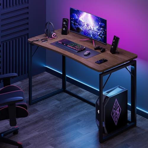 JOYMOOP 31.5" Brown Folding Desk, No Assembly, Wooden Top, Small Size - color: Brown, size: 31.5" Width