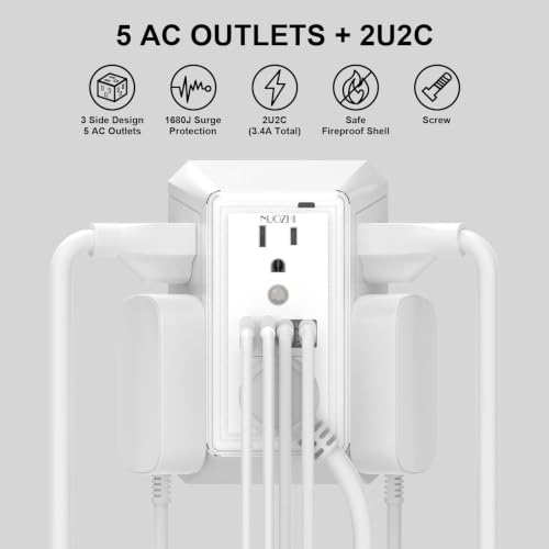 Outlet Extender Surge Protector - NUOZHI 6 Outlet Splitter with 4 USB Ports(2 USB-C) and Night Light, Multi Plug Wall Outlet 1680J Power Strip for Home Office Dorm Room Essentials, ETL, White - color: White(Night Light), size: 6 Outlets