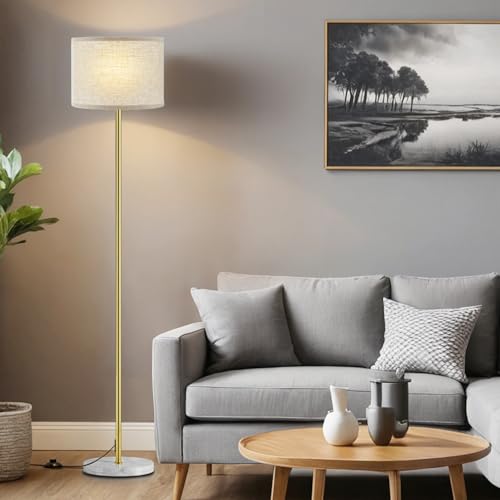 Ambimall 60'' Modern Floor Lamp with Shade, Tall Lamps for Living Room, Bedroom, Office, Dining Room, Gold Standing Lamp with Marble Base(Without Bulb) - color: gold & white marble, size: 60 Inches(Without Bulb)
