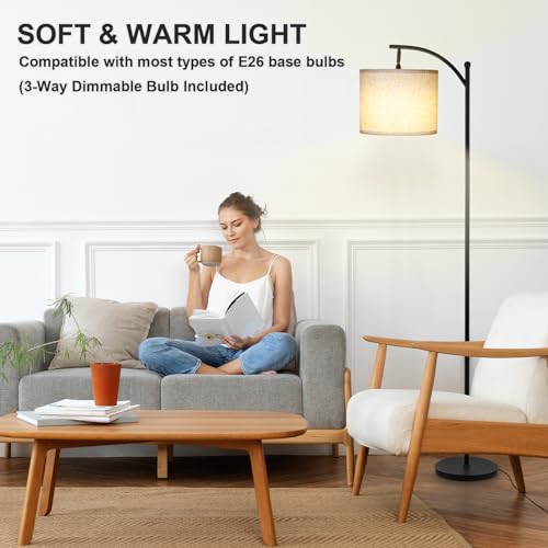LALISU Standing Floor Lamp for Living Room, Linen Shade Floor Lamp, Black - color: Black