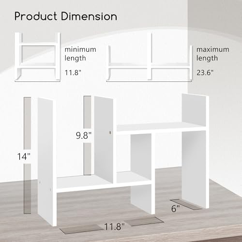 Jerry & Maggie Desktop Organizer Office Storage Rack Adjustable Wood Display Shelf Free Style Double H, Multi-Functional Mini Bookshelf for Desk Natural Stand (White) - color: White