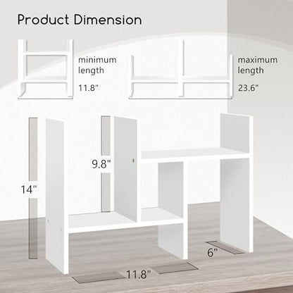Jerry & Maggie Desktop Organizer Office Storage Rack Adjustable Wood Display Shelf Free Style Double H, Multi-Functional Mini Bookshelf for Desk Natural Stand (White) - color: White