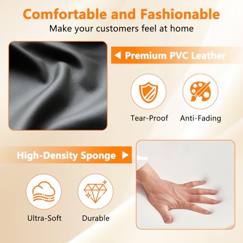 CLATINA Waiting Room Guest Chair, Leather Stationary Office Reception Chairs No Wheel, Comfy Padded Arms and Seld Base, for Conference Room Lobby Home Computer Desk Bedroom Elderly, Black - color: Inky, size: 1 Pack
