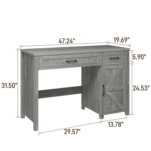 Vabches Farmhouse 47" Executive Desk with Storage Cabinet, Grey - color: Grey, size: 47" W