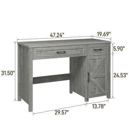 Vabches Farmhouse 47" Executive Desk with Storage Cabinet, Grey - color: Grey, size: 47" W