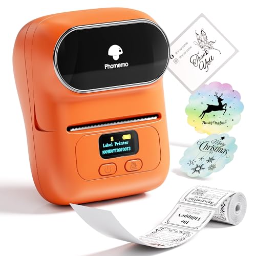 Phomemo Barcode Printer - M110 Label Maker Machine Wireless Bluetooth Themal Label Printer for Small Business, School, Barcode, Address, Jewelry, Clothing, Organizing, Orange | 2 Inch Bluetooth Label Maker Easy to Use for Small Business, Home, School, Org