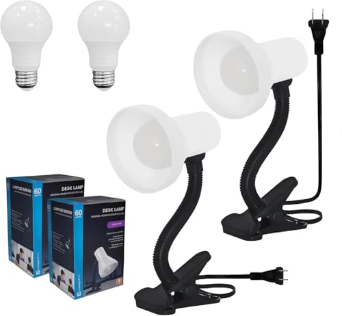 Xtricity LED Clip on Desk Lamp with 360° Flexible Gooseneck, Reading Light for Bed Headboard– A19 Bulb Included, 120V, On/Off Switch, 10.25” Height Table Lamp with White Finish (2 Pack) - color: Clamp Base (White), size: 2 Pack