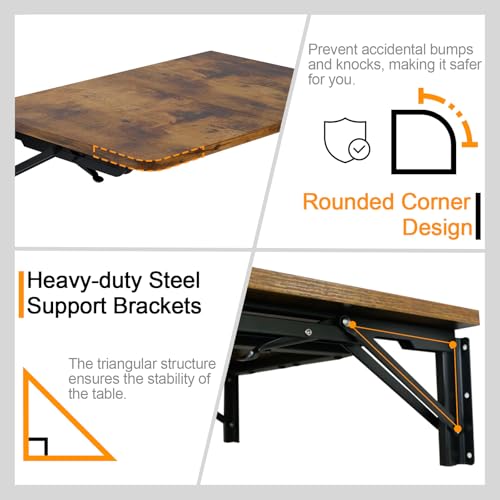 TEAMIX Wall Mounted Folding Table for Small Spaces, Rustic Floating Desk - color: Brown, size: 22"W x 15.7"D