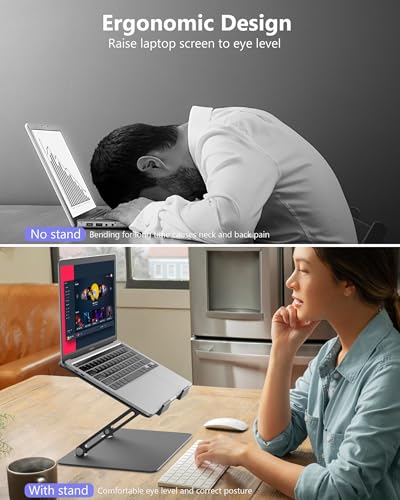 JCZT Adjustable Laptop Stand, Aluminum Laptop Stand for Desk, Classic Grey | Ergonomic Portable Laptop Stand, Ventilated Cooling Computer Notebook Holder for MacBook Air Pro, All 10-16'' Laptops - color: Classic Grey