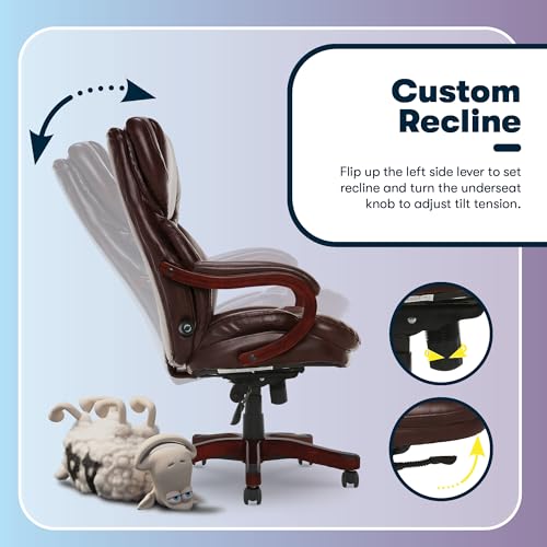 Serta Big & Tall Executive Office Chair with Lumbar Support, Leather Chair | Conway, Ergonomic 350lb Capacity Computer Chair, High Back Home Desk Gaming Chair, Adjustable Height & Tilt, Chestnut Brown - color: Chestnut Brown