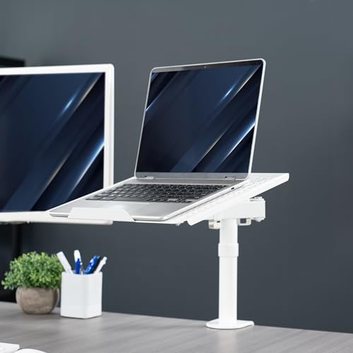 VIVO Single Laptop Notebook Desk Mount Stand, Fully Adjustable Extension with C-clamp, Fits up to 17 inch Laptops, White, STAND-V001LW