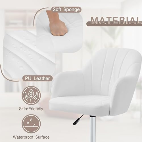 VECELO Home Office Desk Chair with Height Adjustable Seat and Footrest Ergonomic PU Standing Swivel Stool with Back and Arm