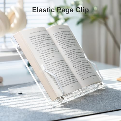 Acrylic Book Stand for Reading, Portable Book Holder for Desk, Angle Adjustable Textbook Stand for Document Recipe, Cookbook, Music Book - size: 11.42 x 8.2 inches