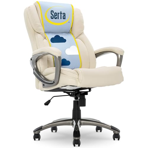 Serta Ergonomic Executive Office Chair with Lumbar Support, Leather Chair | Garret, Back Pain Relief, Foam Seat Cushion, Padded Arms, Adjustable Height and Reclining, Home Desk Chair with Wheels, Beige - color: Ivory White