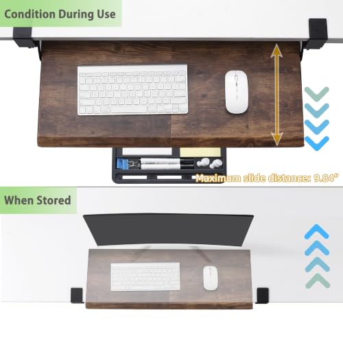 ETHU Keyboard Tray Under Desk with Metal Rail, 26.8x12.2", Walnut - color: Wood, size: 26.8"x12.2"