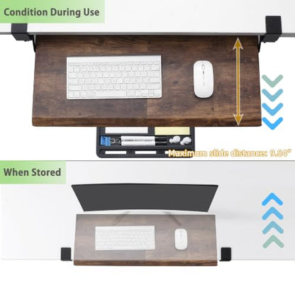 ETHU Keyboard Tray Under Desk with Metal Rail, 26.8x12.2", Walnut - color: Wood, size: 26.8"x12.2"