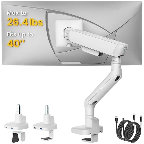 monTEK Mechanical Spring Single Monitor Arm with USB for 40in Screen White - color: White, size: with USB