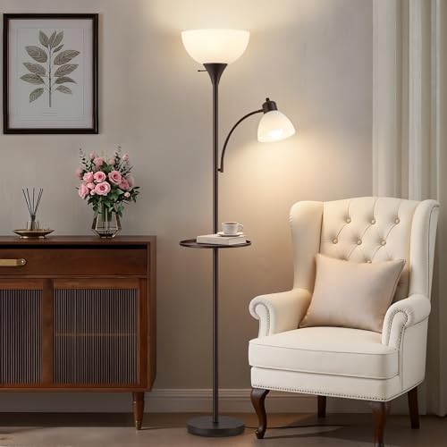 Luvkczc 72" Floor Lamp with Table, Adjustable Reading Lights, Modern Torchiere Floor Lamps for Living Room, Bedroom, Office, Brown【Bulb not Included】 - color: Brushed Brown