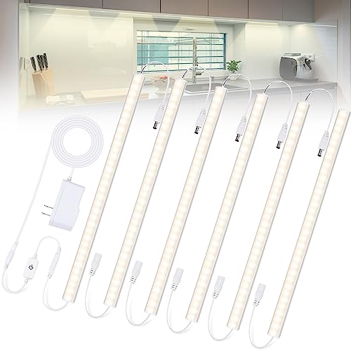 Plug-in Under Cabinet Lights Daylight White 4000K, Dimmable LED Under Cabinet Lighting, 6PCS x 12 Inch Under-Counter Light Fixtures with Memory Function, Under Counter LED Lights for Kitchen - color: Natural White, size: 6*12 Inch