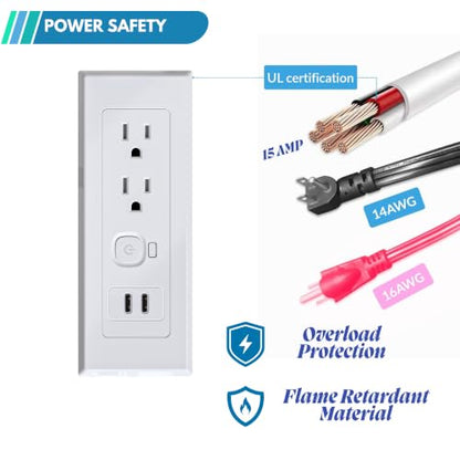 in-Drawer Outlet Kit, 2 AC + 2 USB-C PD30W Fast Charge, Overload Protection - size: (2)AC(2)USB-C