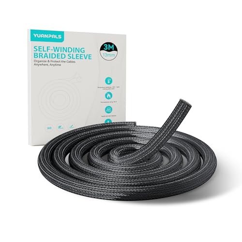 Self-Wrapping Braided Cable Sleeve, 13mm(0.51") Diameter 3M(9.84ft) Cable Management Tube, PET Wire Tidy Organiser for PC TV Home Office, Black - color: Black