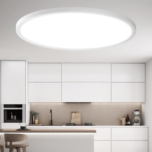 15Inch LED Flush Mount Ceiling Light, Dimmable and 5CCT Selectable, 0.67in Ultra-Slim, 24W/28W/32W Selectable, No Flicker, Ceiling Light Fixture for Kitchen, Bathroom, 15 Inch 1Pack White - color: White-1 Pack, size: 15 Inch