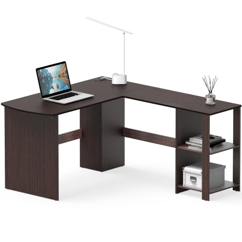 SHW 51 x 51 L-Shaped Home Office Wood Corner Desk with Storage, Espresso - color: Espresso