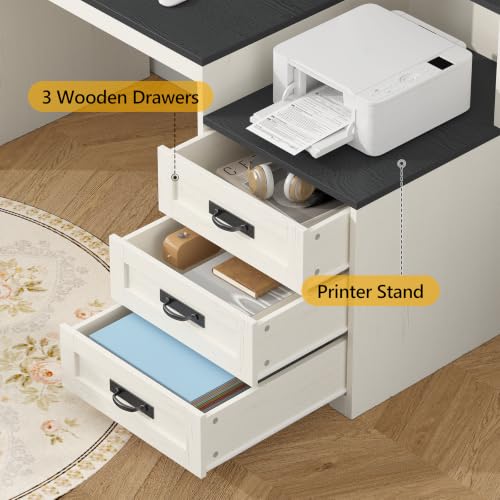 65" Farmhouse Computer Desk with Drawers and Printer Stand for Home Office - color: Black and White